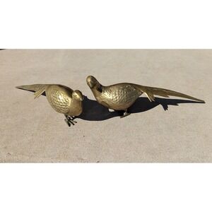 Vintage Solid Brass Pheasant Figurines Pair Mid Century Modern Bird Statues 2pc
